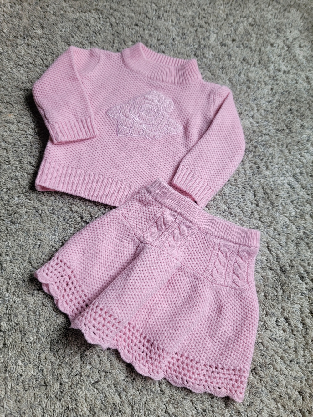The Children's Place Pink Knit Sweater & Skirt Set Size 12 Months